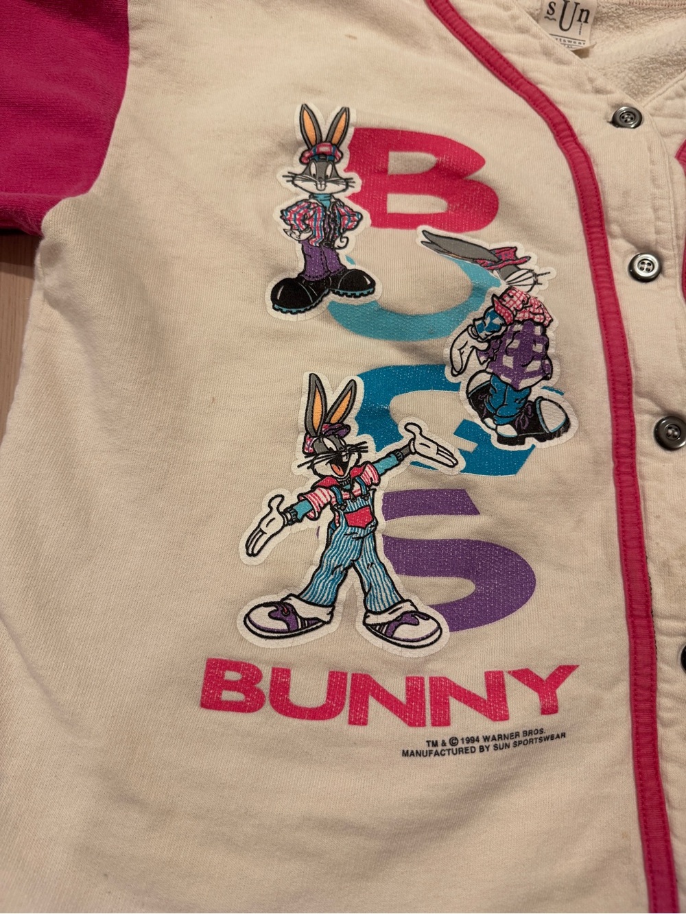 Vintage Bugs Bunny Graphic Button-Up Tee - Taupe & Hot Pink